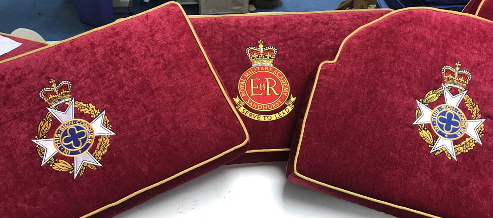 Church Kneelers with custom embroidery for Sandhurst Royal Military Academy